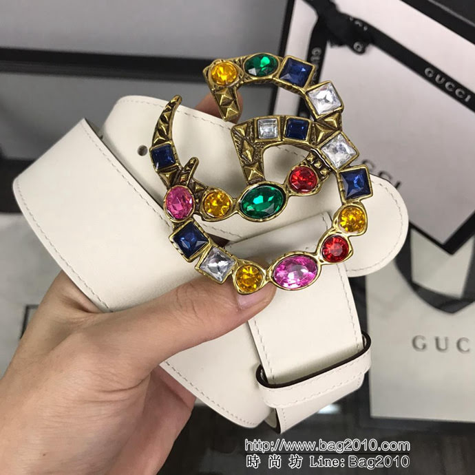 GUCCI古馳 官網新款 正品規格 原單品質 雙面進口頭層對版定制皮料 彩色寶石復古金GG扣 時尚百搭款皮帶  xfp1318